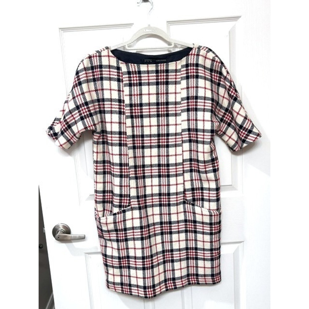 Zara Tartan Shift Dress British Heritage Mod 60s London Style Wool Blend Medium